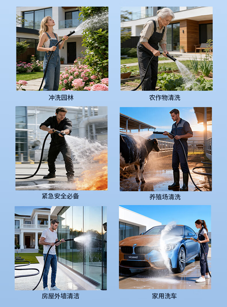 Kingjoy High-Pressure Water Gun for Car Washing, Household Water Hose, Soft Hose for Washing Floors, Watering, Irrigation, Garden, Landscaping, and Courtyard
