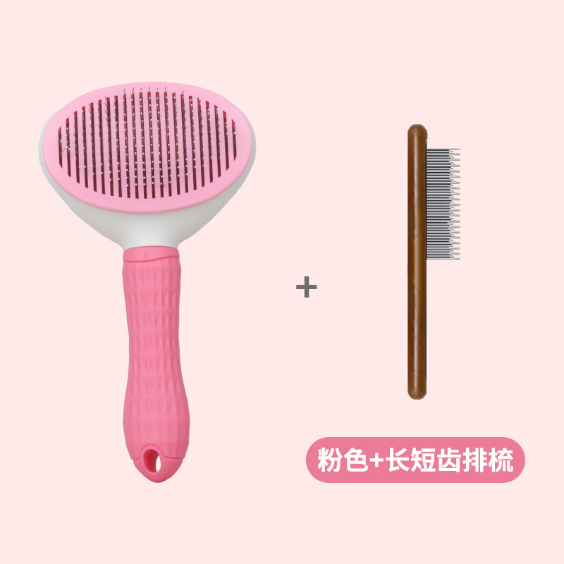 둥근 핑크 빗 + 질감이있는 나무 손잡이 빗 길고 짧은 이빨