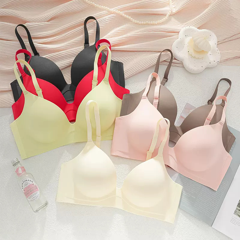 光面外扩厚a杯文胸无钢圈小胸聚拢加厚8CM馒头杯内衣美背胸罩套装