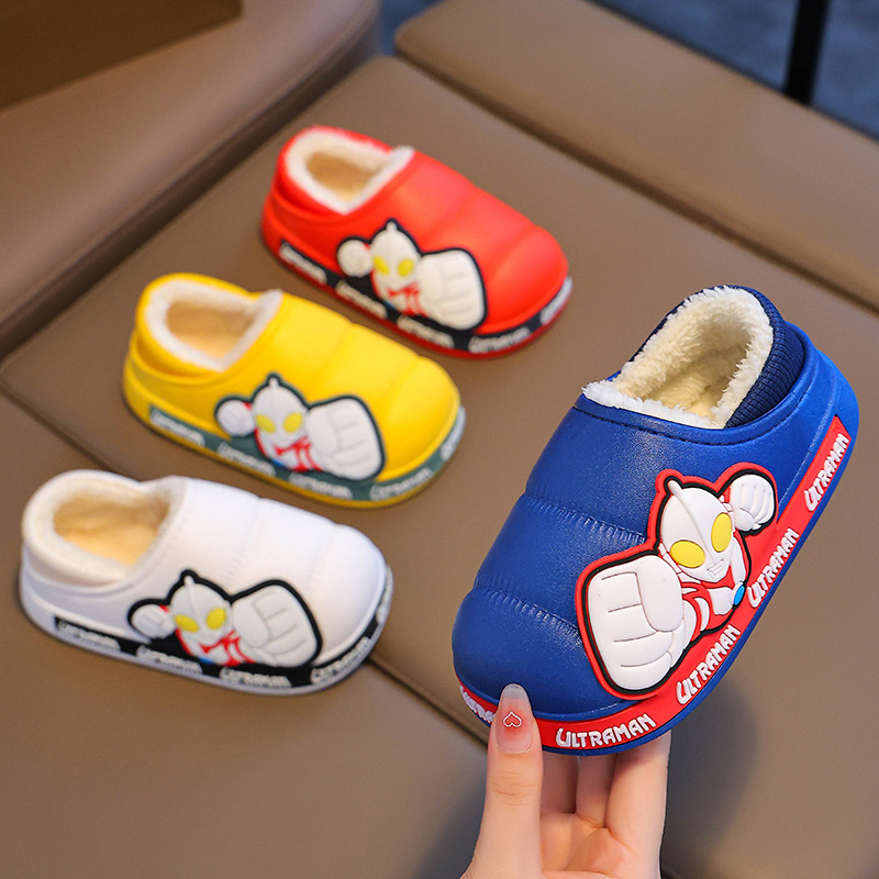 Zapatillas de algodón para niños Ultraman otoño y invierno bebés dibujos animados para niños con suela gruesa impermeable y antideslizante zapatos de algodón caseros