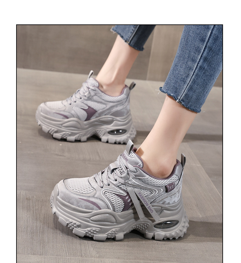 Giày sneaker nữ chunky đế dày lưới thoáng khí tăng chiều cao — màu tím chi tiết 12