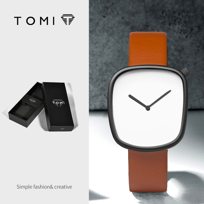 Tomi Tumi Pebble Watch Quartz Fashion Men's and Women's Leather Strap Watch Simple Square Watch T077 Tomi Tumi Pebble Watch Quartz Fashion Men's and Women's Leather Strap Watch Simple Square Watch T077