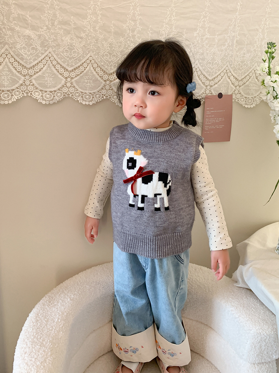 Sugar Pear ropa infantil chaleco de punto de niña primavera 2025 nuevo chaleco de lana coreano ropa de bebé