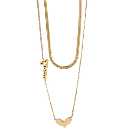 Internet celebrity Korean titanium steel design love love double-layer necklace female niche brand simple and versatile clavicle chain