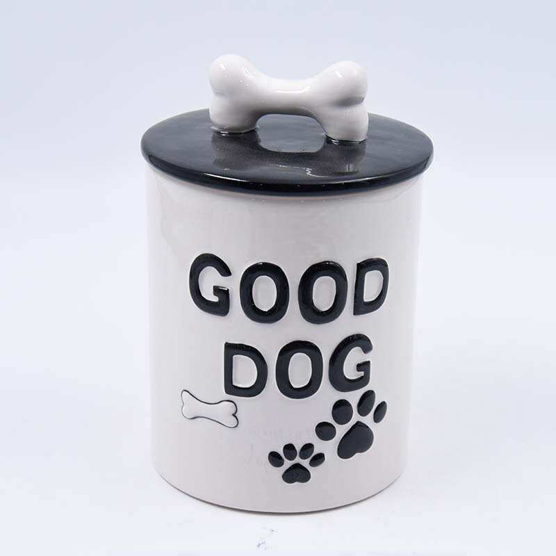 Ceramic Cartoon Personality Pet Jar Ceramic Dog Cat Food Jar Cookie Jar with Lid Pet Food Storage Jar