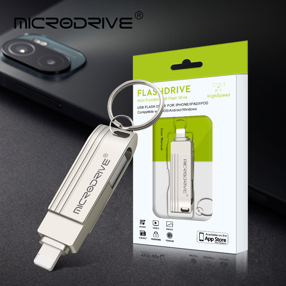 Venta al por mayor de memoria USB aplicable al metal multifuncional móvil de la impulsión del flash de Apple USB dos-en-uno 128G LOGOTIPO personalizable 256G