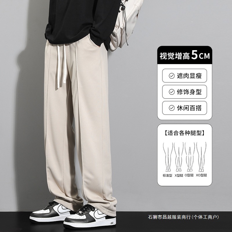 Casual Straight-Leg Ice Silk Pants for Men, Summer Thin Loose Plus-Size Dress Pants, High-End Black Long Pants for Summer Season