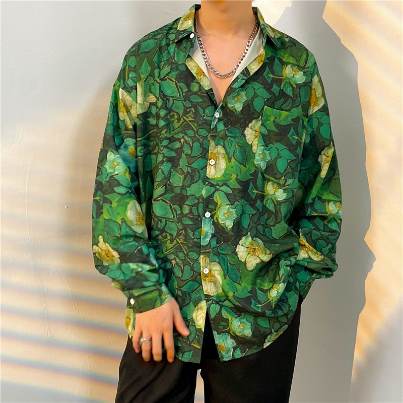 One-piece dropshipping cross-border Hong Kong style retro long-sleeved shirt, five styles: edgy, loose, versatile, casual, and relaxed (oil painting style).