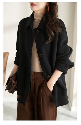 Women's Woolen Coat, Autumn/Winter New Arrival, Korean Style, Camel Color, Simple & Loose Fit, Spring/Summer Single-Breasted Hepburn-Style Overcoat for Women