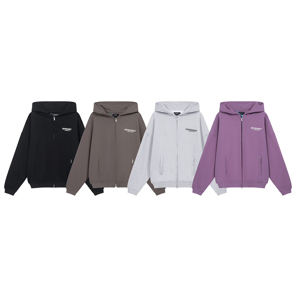 Marca de moda transfronteriza REPRESENTAR PROPIETARIOS CLUB lema cremallera cardigan hombres y mujeres sueltos suéter con capucha