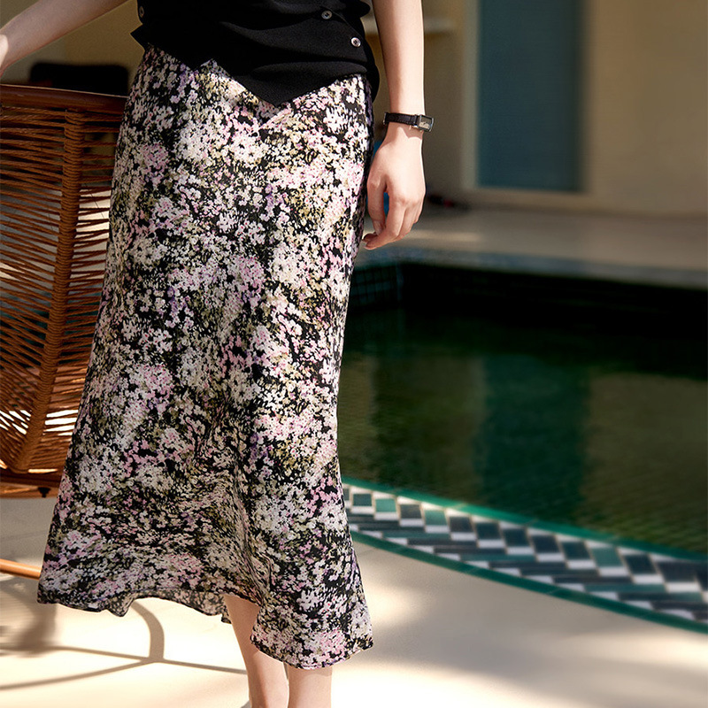 "Stroll Skirt" Silk Floral Skirt, High-End Mulberry Silk Mid-Length Skirt, New Summer Women's Skirt