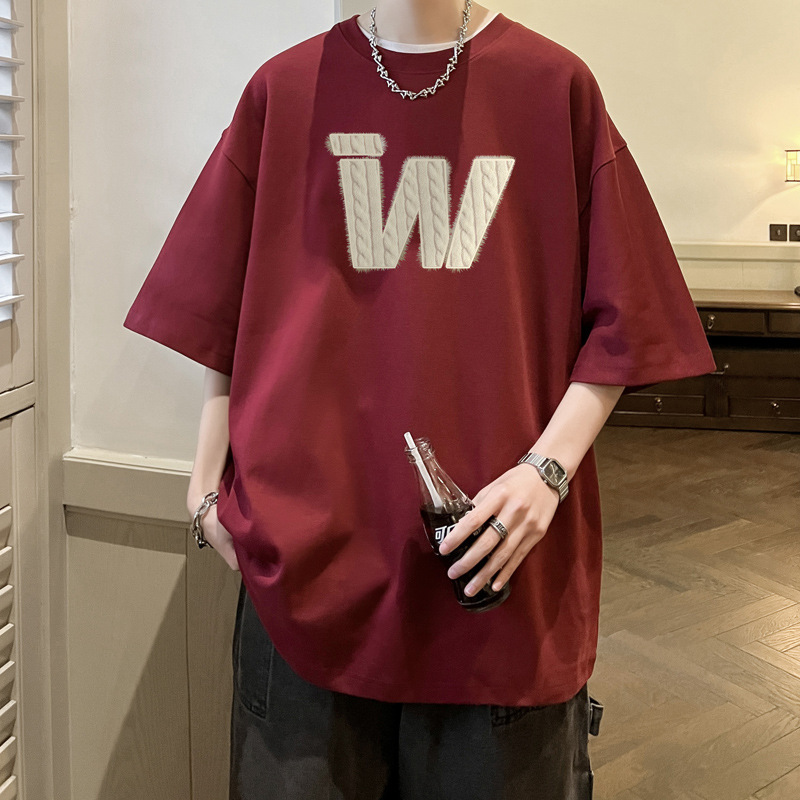 アメリカのレトロな重いポンドの純綿の重いポンドのtシャツの男子学生の半袖の夏の潮牌の潮流の大きいサイズの半袖の酒の赤いチベット青|undefined