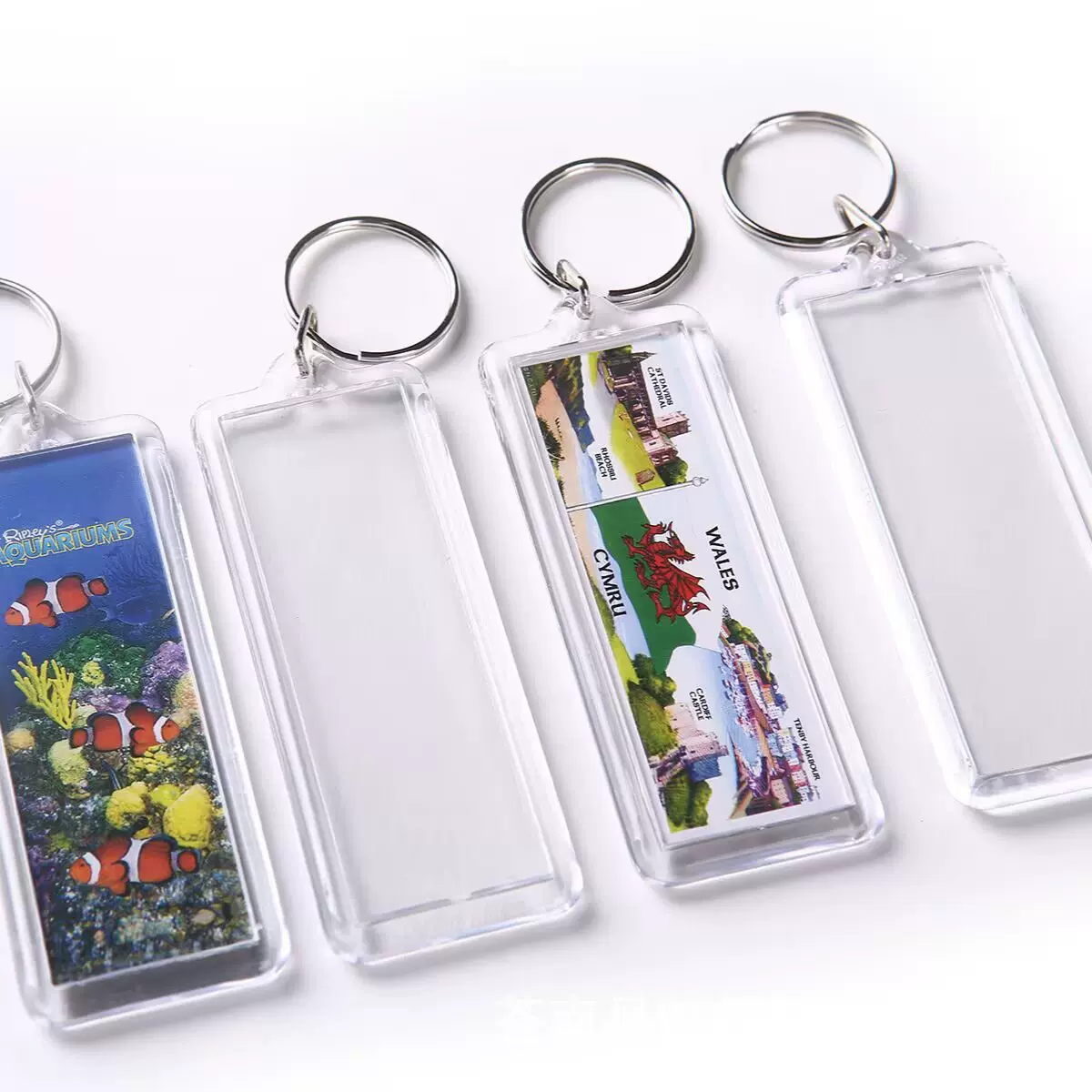 大长条透明亚克力钥匙扣书法广告钥匙链影楼双面照片空白相框挂件