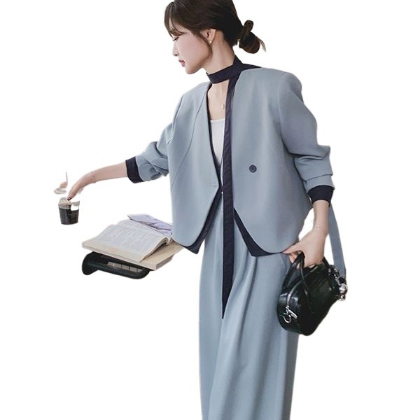 蓝色西装西裤两件套女春秋季2025漂亮感韩系休闲套装ins|undefined