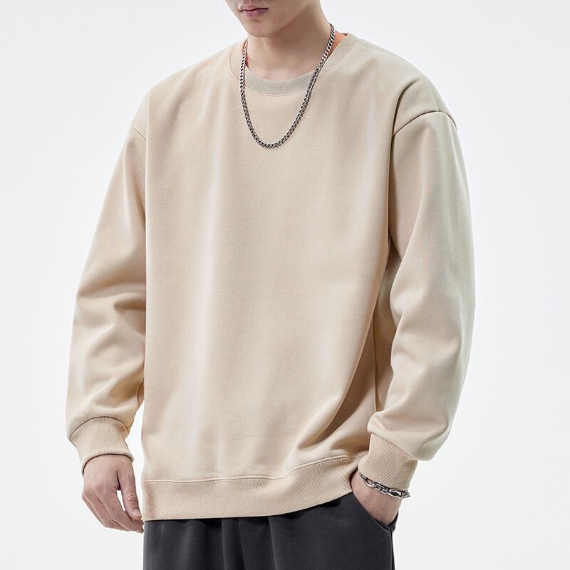 Huamian Loose Trendy Brand T-Shirt for Men, Hong Kong Style Casual Outdoor Men's Long-Sleeve Pullover, Men's Couple Round-Neck Sweatshirt