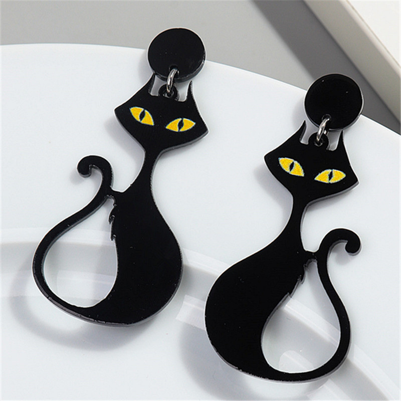Aretes de gato cambiables de Navidad – acrílico, estilo adorable, campana, gato negro, Europa/América