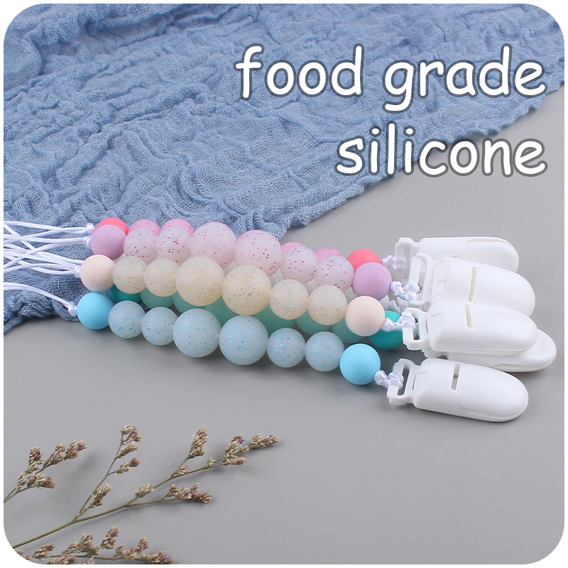 Suministros para bebés cristal impreso Cadena de chupete calmante bebé cuentas de silicona mordedura de pegamento molar cadena anti-gota Nuevo