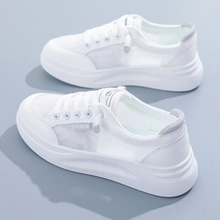 White shoes women's spring and summer 2025 new mesh shoes breathable mesh Joker thin casual thick-soled board shoes a generation of hair