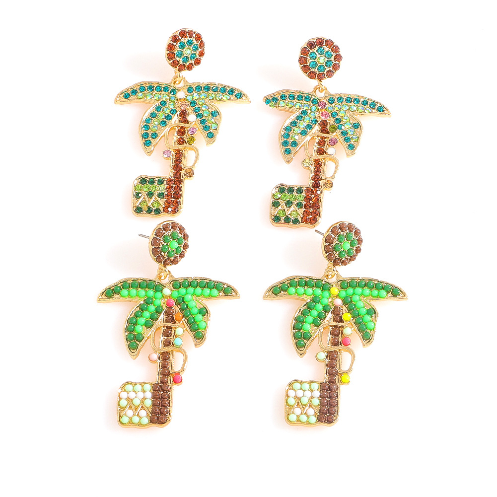 European forest coconut tree creative plant earrings alloy diamond shiny accessories earringspicture8