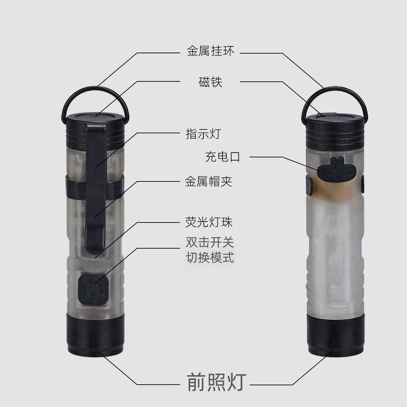 5050迷你手电筒户外露营灯led强光多功能续航充电应急口袋帽夹灯|undefined