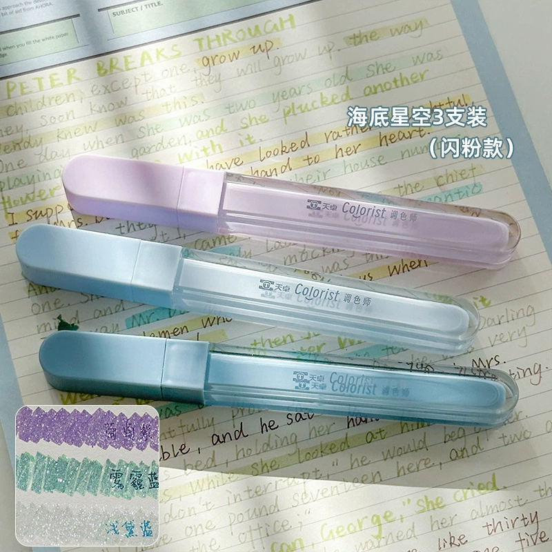 Fluorescent Highlighter Pen Set, pastel glitter ink, multi-color note markers (3‑pack options)