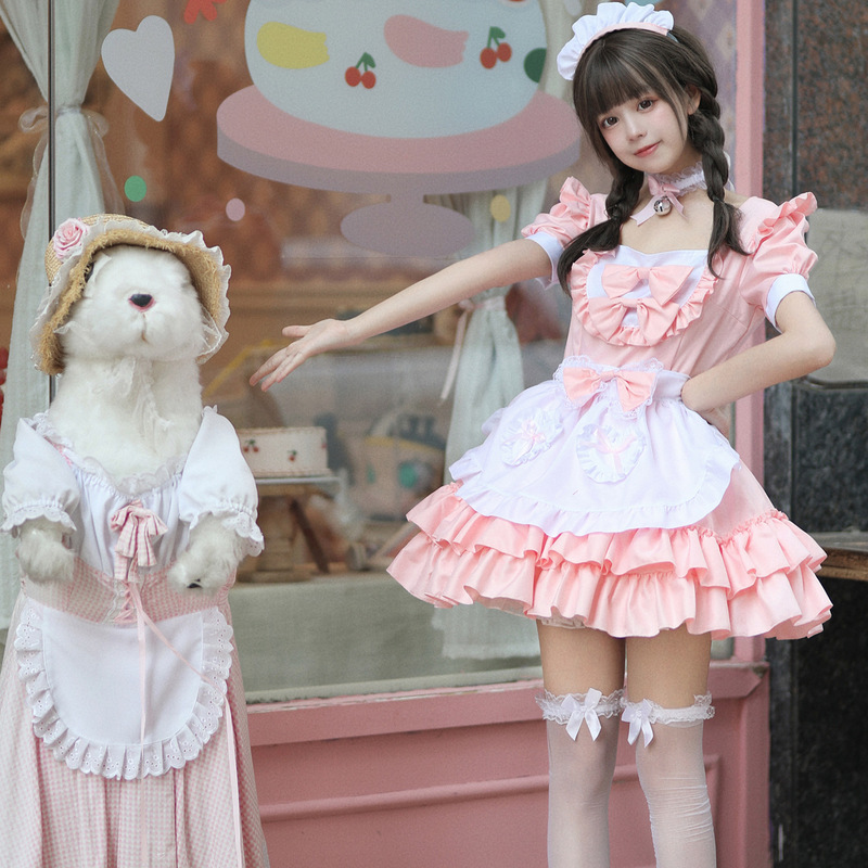 コスプレ日本系ソフト妹メイド服ワンピース清純で可愛いピンクのメイド制服セットのコスプレ|undefined