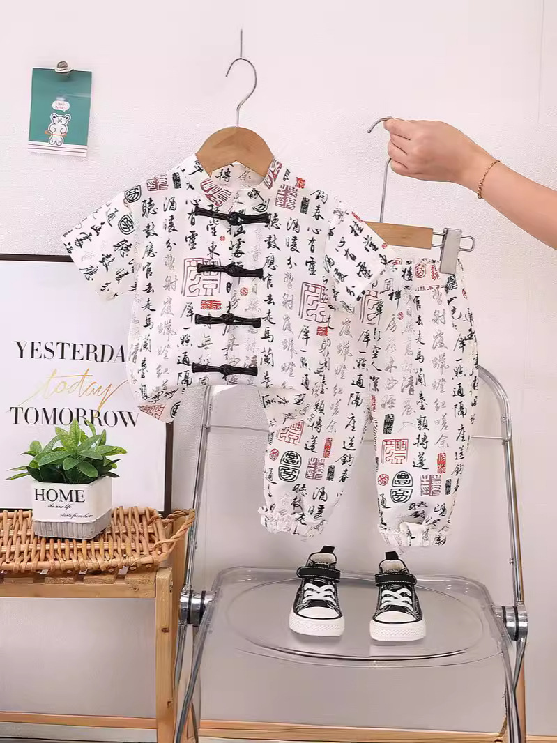 Niños nuevos trajes chinos de verano estilo chino para niños y niñas nuevos trajes chinos de verano para bebés delgados mangas cortas