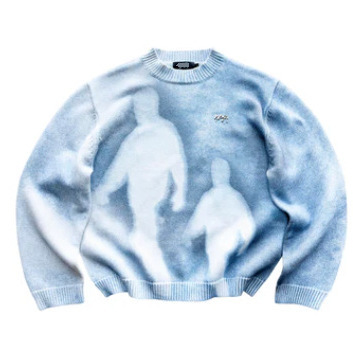 European and American Style Men's Sweater Autumn and Winter Retro Trendy Pullover Top Ins Gradient Round Neck Loose Couple Knitwear