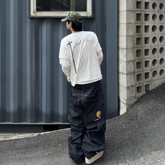 Jimo GrailzL オリジナル牛 OS シルエット ワークウェア マルチポケット 刺繍 ストレート デニム パンツ カジュアル ワイドレッグ パンツ メンズ