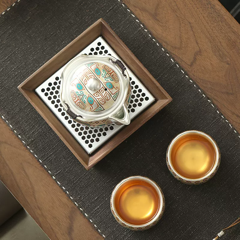 宋瑜银茶具中式饕餮纹鎏银手抓壶高档复古功夫茶具家用办公送礼