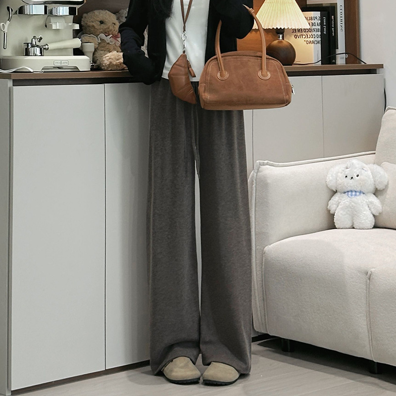 美拉德糯米裤女春秋2025新款慵懒风宽松休闲小个子软糯针织阔腿裤|undefined