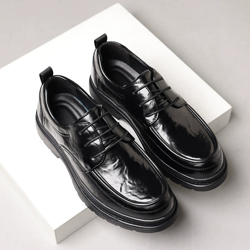 Кожаные туфли мужские дышащие британские деловые повседневные костюмы ручные узоры с толстым дном увеличены черные кожаные туфли для жениха свадебные туфли