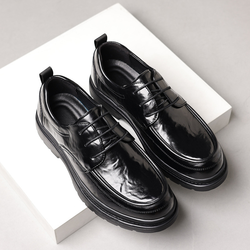 Leather Shoes Men's Breathable British Business Casual Suit Hand-Scratch Pattern Thick Sole Height-Increasing Black Leather Shoes Men's Bridegroom Wedding Shoes Leather Shoes Men's Breathable British Business Casual Suit Hand-Scratch Pattern Thick Sole Height-Increasing Black Leather Shoes Men's Bridegroom Wedding Shoes