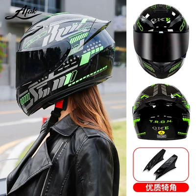 Motosiklet kaskı (dəbilqə) — Personalized Electric Motorcycle Full-Face Helmet - 3c-certified-green-pulse-horns-m