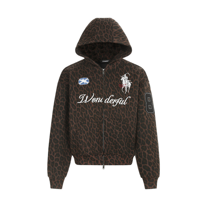 Leopard Print Hooded Jacket European and American Trendy Brand Men's Clothing Letter Embroidery Two-Way Zipper Sweatshirt Loose Casual Spring and Autumn in Stock Leopard Print Hooded Jacket European and American Trendy Brand Men's Clothing Letter Embroidery Two-Way Zipper Sweatshirt Loose Casual Spring and Autumn in Stock