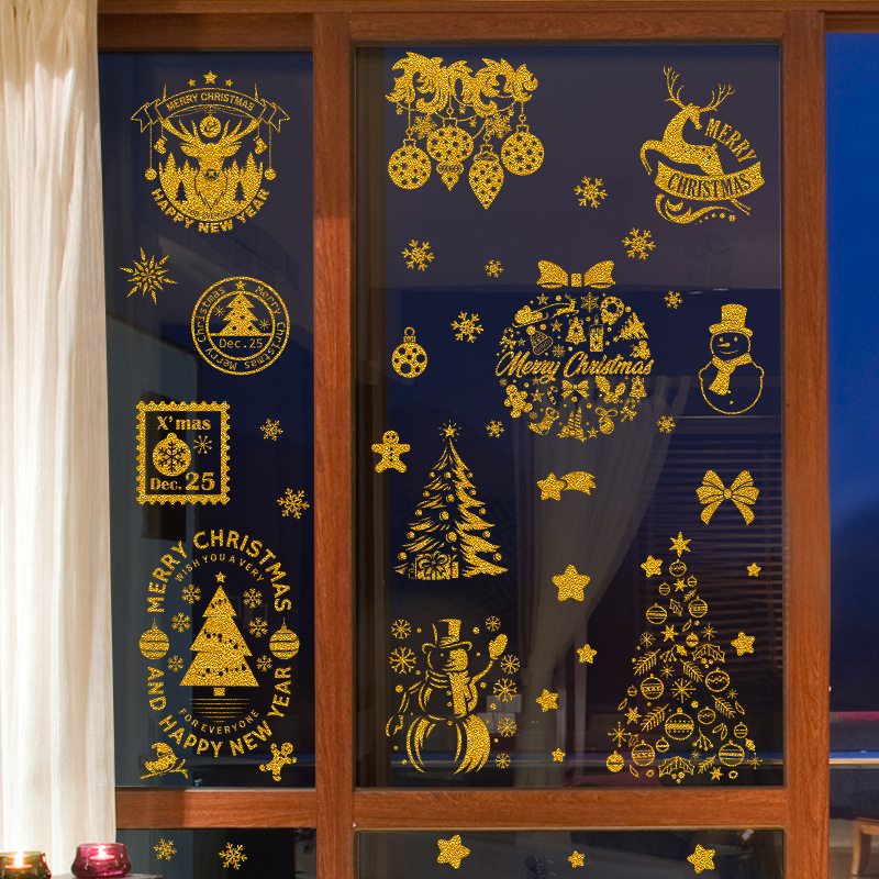 圣诞节装饰品圣诞老人树静电玻璃门贴纸场景布置造景窗花橱窗贴画