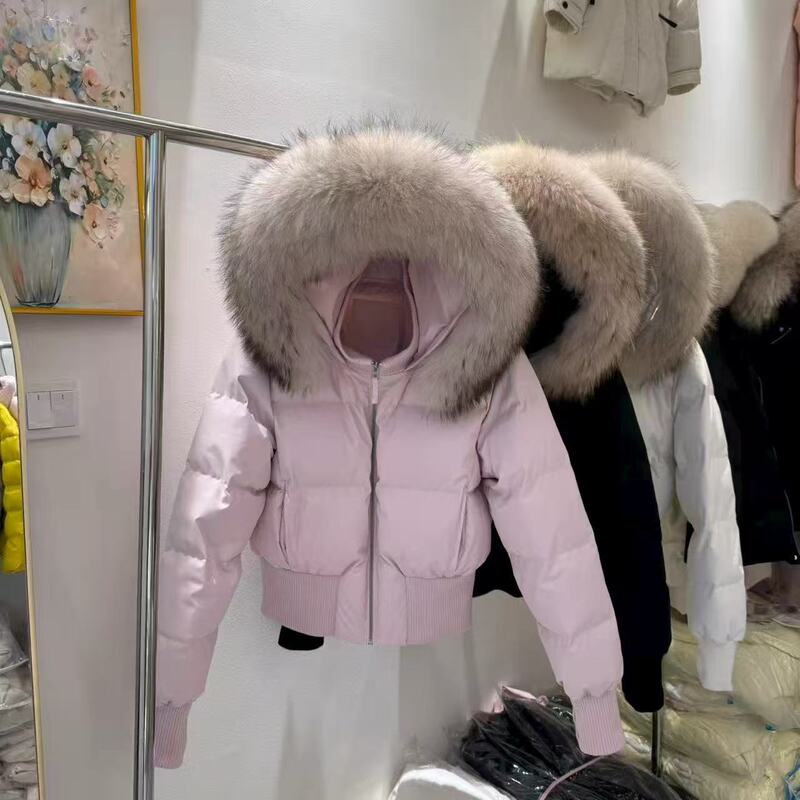 Little Seagull Same Style Large Fur Collar down Jacket Women's Short 90 White Duck down 2025 Winter New Small Hooded Jacket