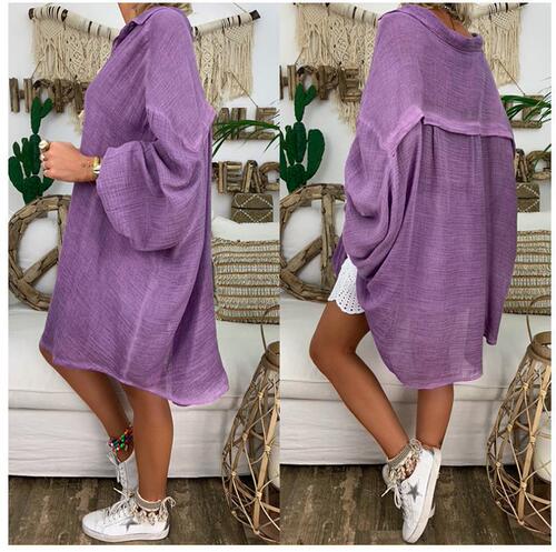 Women's Spring Summer European and American Style Button Down Long Sleeve Loose Casual Shirt Top