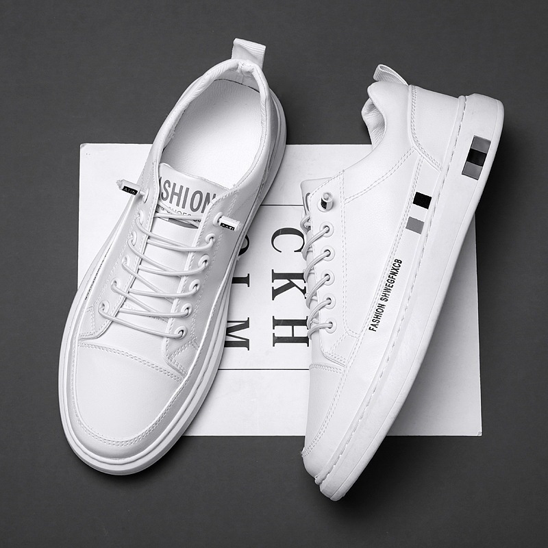 Breathable White Shoes for Men 2024 New Korean Style Trendy Casual Men's Trendy Shoes White Shoes Leather Panel Shoes Spring Live Broadcast