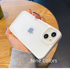 適用蘋果15手機殼高級感iPhone14pro磨砂撞色馬卡龍13透明保護套X