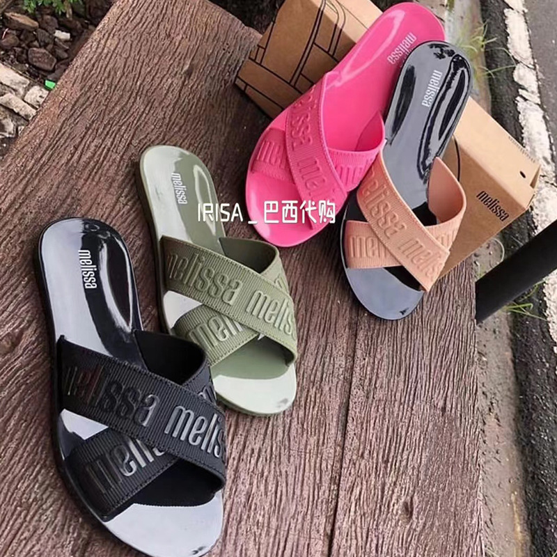 Melisa melissa jelly shoes Chanel style comfortable women's shoes flat slippers beach slippers letter cross strap ins
