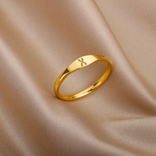 欧美新款不锈钢金色26个字母戒指时尚简约潮流女士饰品厂家批发