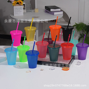 Cross-Border Popular Glitter Straw Cup 475Ml/16Oz Large Capacity Pp Plastic Cup Factory Direct Water Cup with Logo