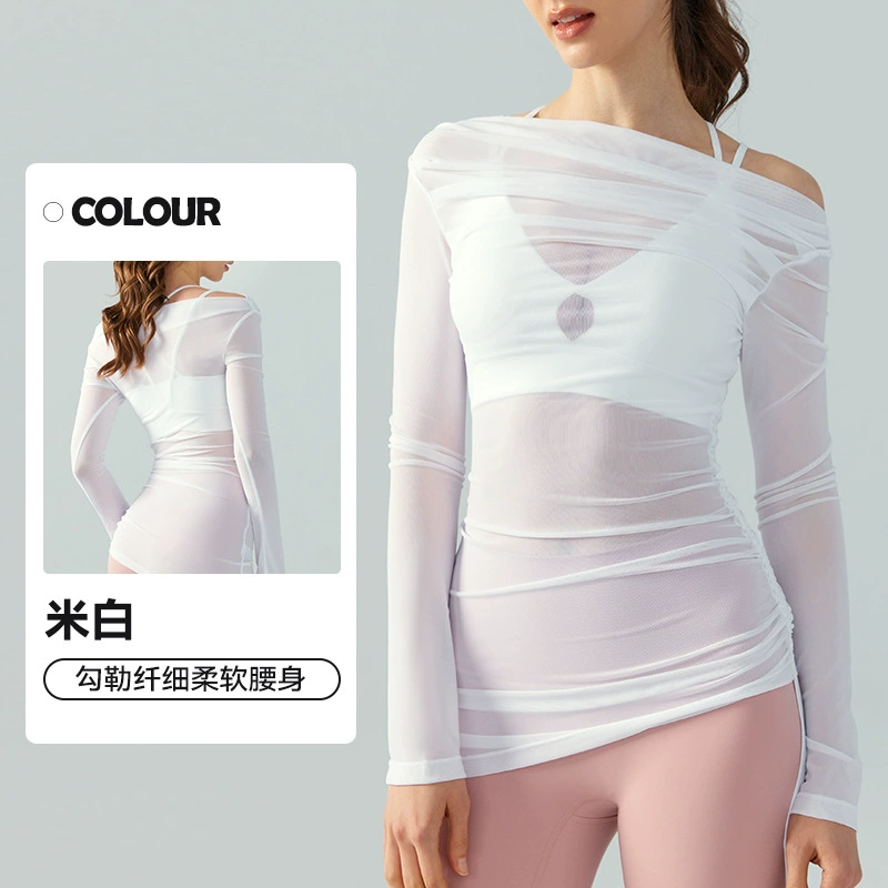 Summer retro long-sleeve for yoga, light and thin sports dress, loose fit, fitted