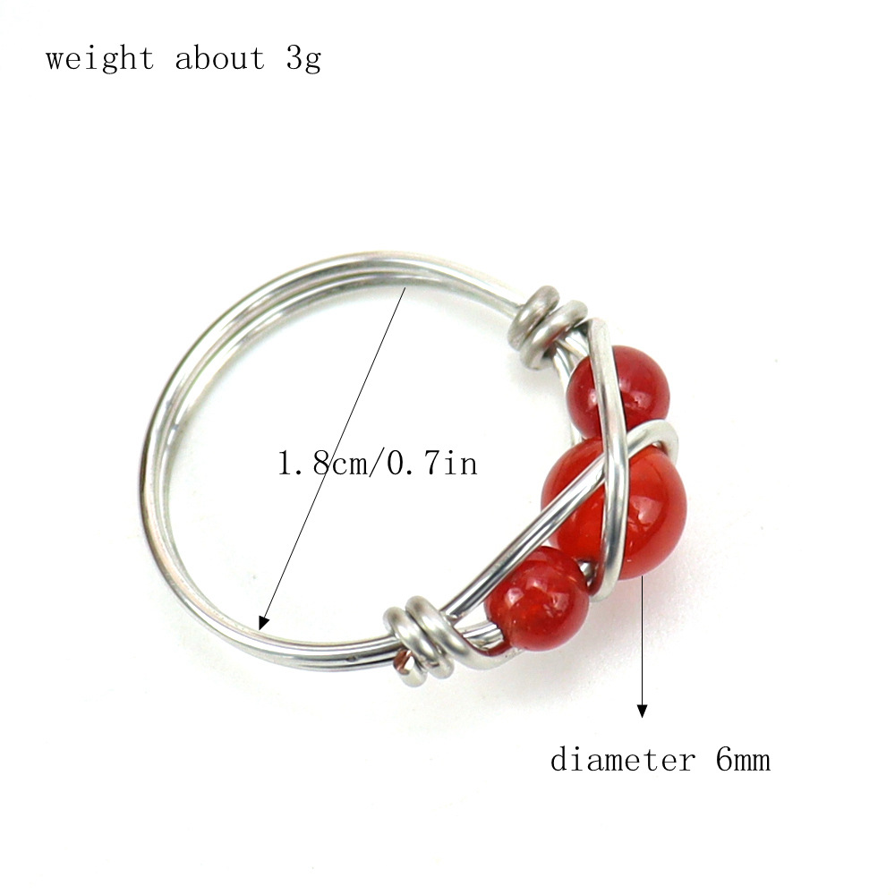 Fashion Round Agate Copper Beaded Rings 1 Piece