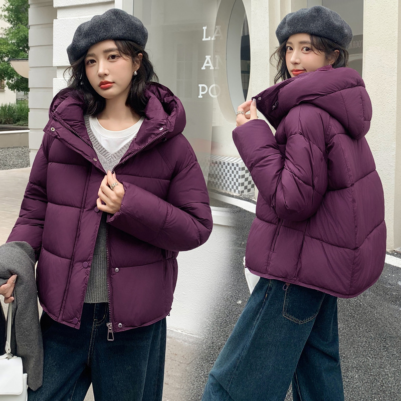 Puff glutinoso suave corto encapuchado abrigo de algodón mujer invierno nuevo suelto y delgado pequeño pan ropa de moda image 1