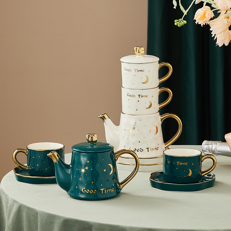 INS juego de té cerámica flor traje tetera estilo europeo Madre y niño olla Amazon Venta caliente café tetera regalo