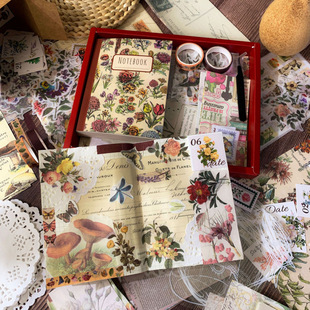 Cross-Border Handbook Stickers 265 Pieces Aesthetic Gift Box Flower Plant DIY Scrapbook Retro Handbook Material Set