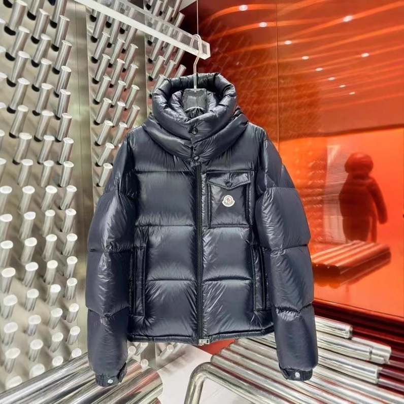 高版本M蒙家冬季新款免洗连帽羽绒服男士高端潮牌亮面白鸭绒外套