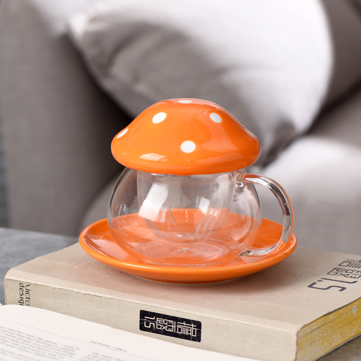 Taza divisoria de té de cerámica de hongos linda transfronteriza, taza de té con filtro, taza de agua, taza de vidrio, taza de té de flores para estudiantes, regalo de la actividad